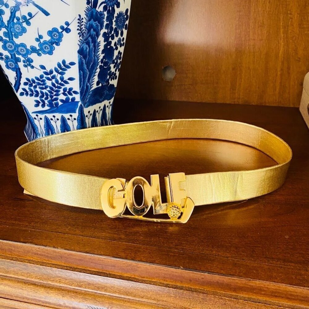 Vintage Dotty Smith Gold Leather "GOLF" Women's Belt 31"-36"